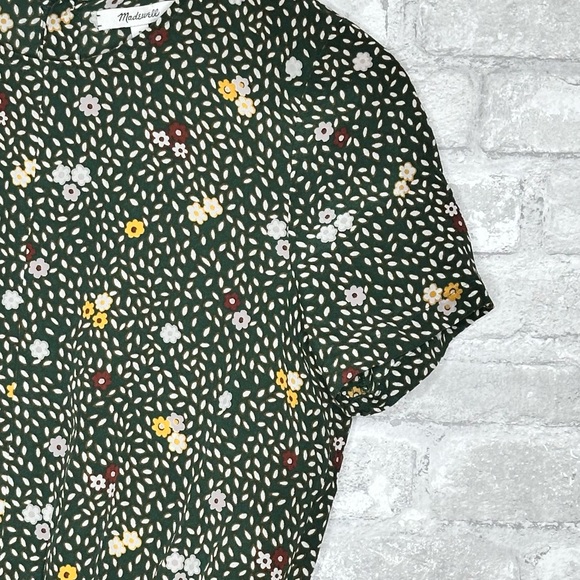 Madewell Silk Button Back Front tie Shirt Size Small Olive Green Ditsy Floral - Picture 5 of 11